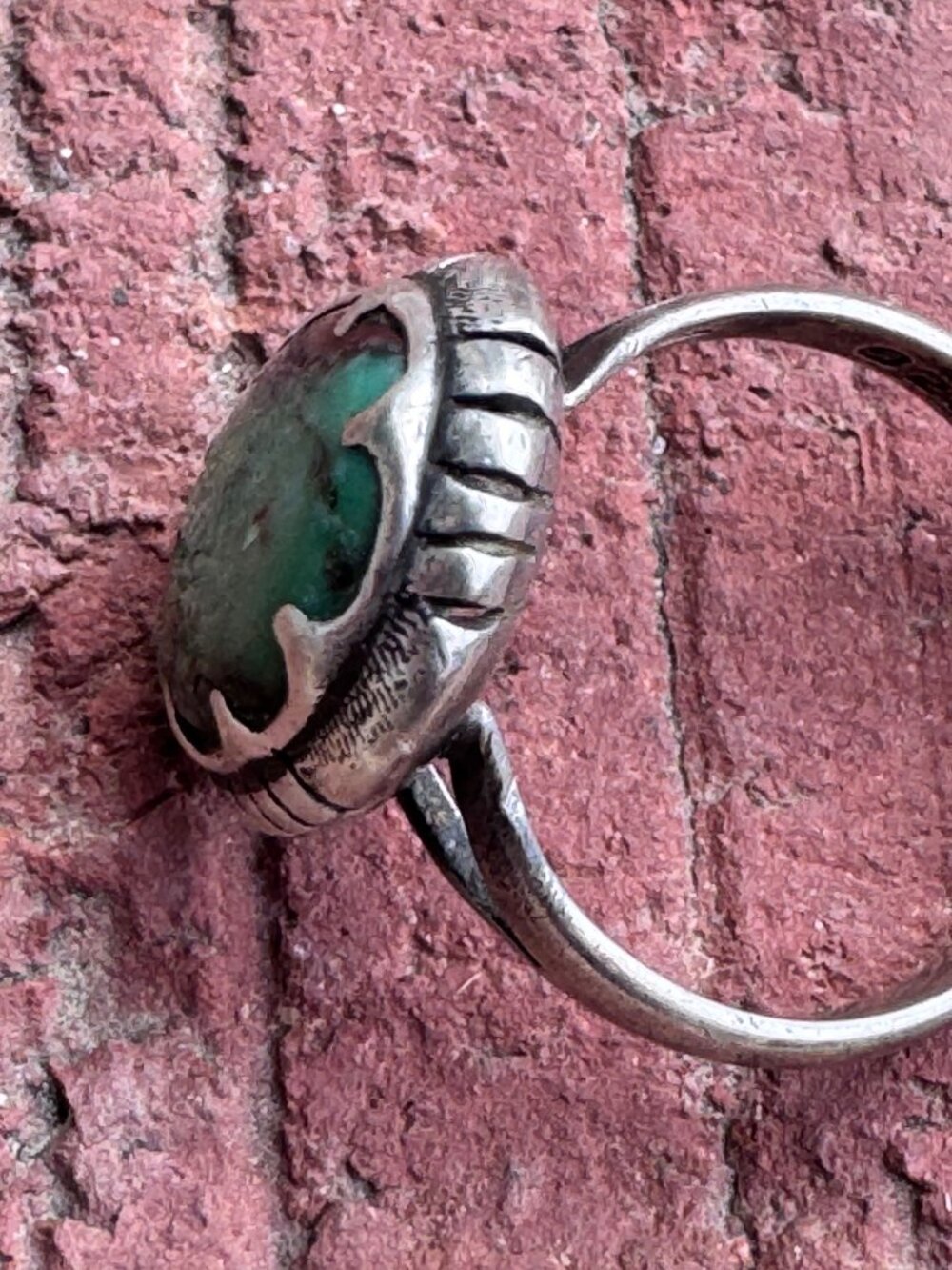 Sterling Silver Green Turquoise Ring Size 7 Oval Nugget Stone Southwest Style - Picture 12 of 13